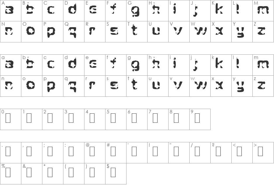 Crying Star font character map preview