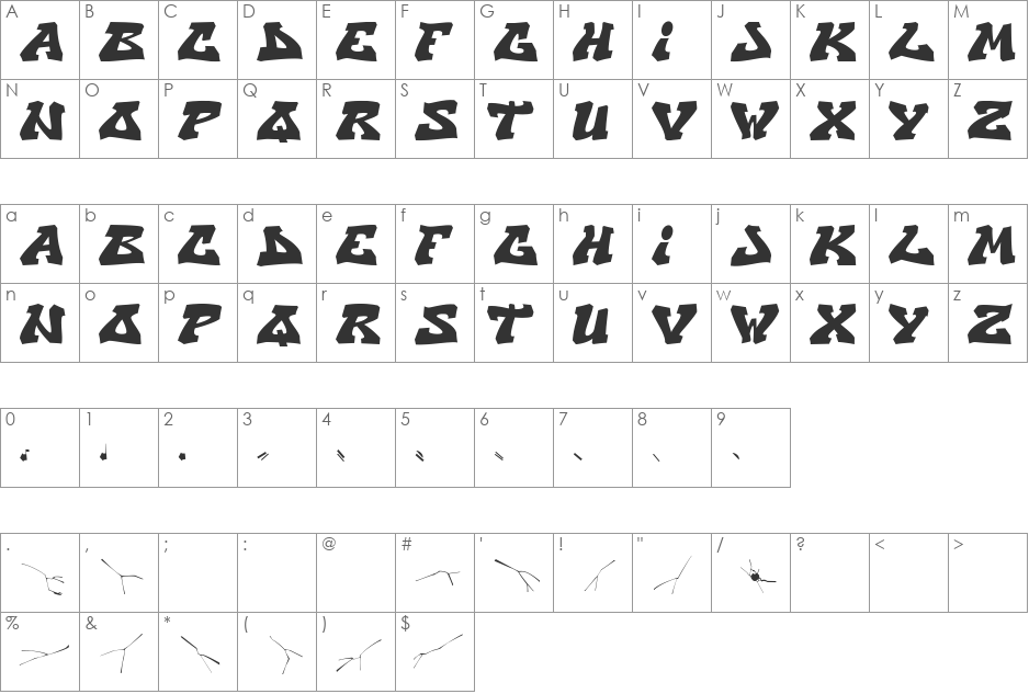 CryOneDUC font character map preview