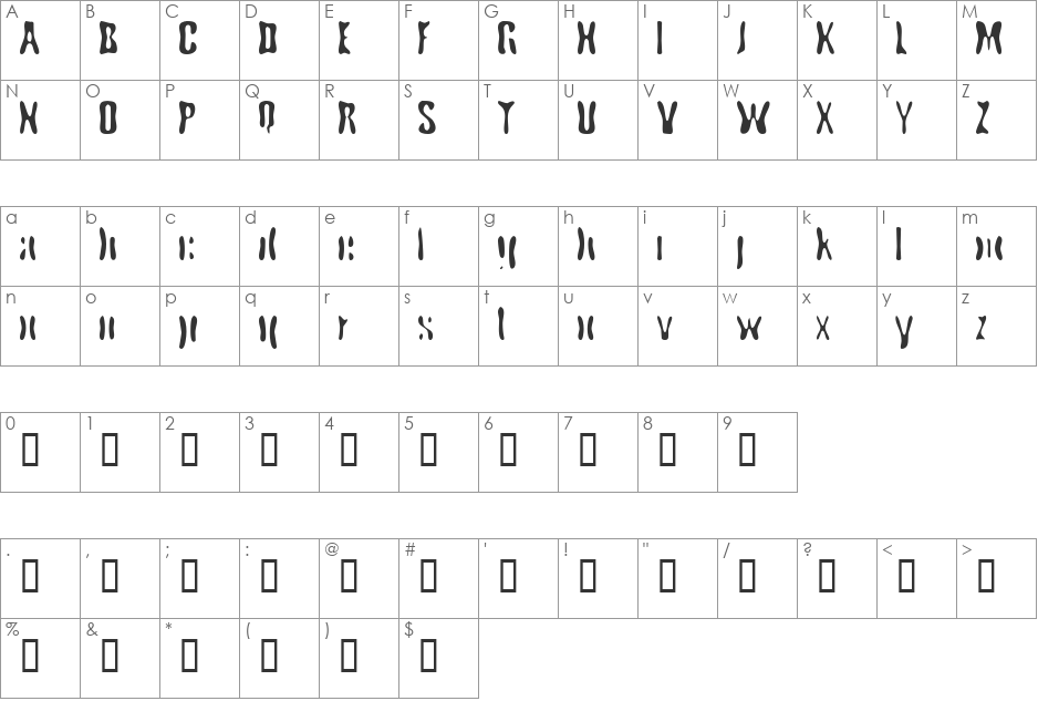 Cryptic Funkadelia font character map preview