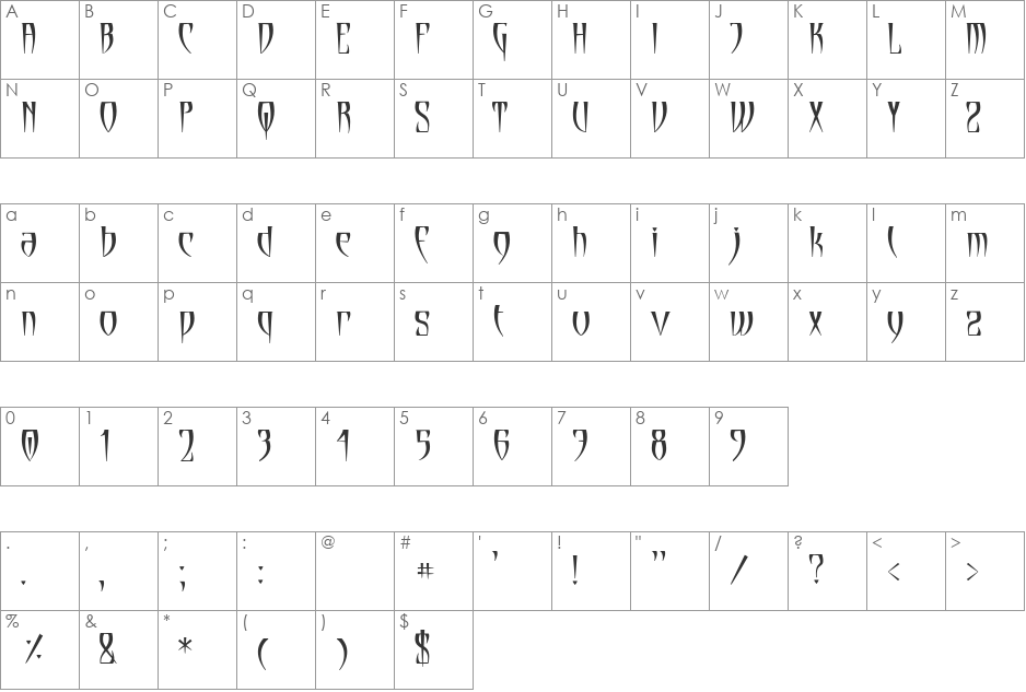 Cryptik font character map preview