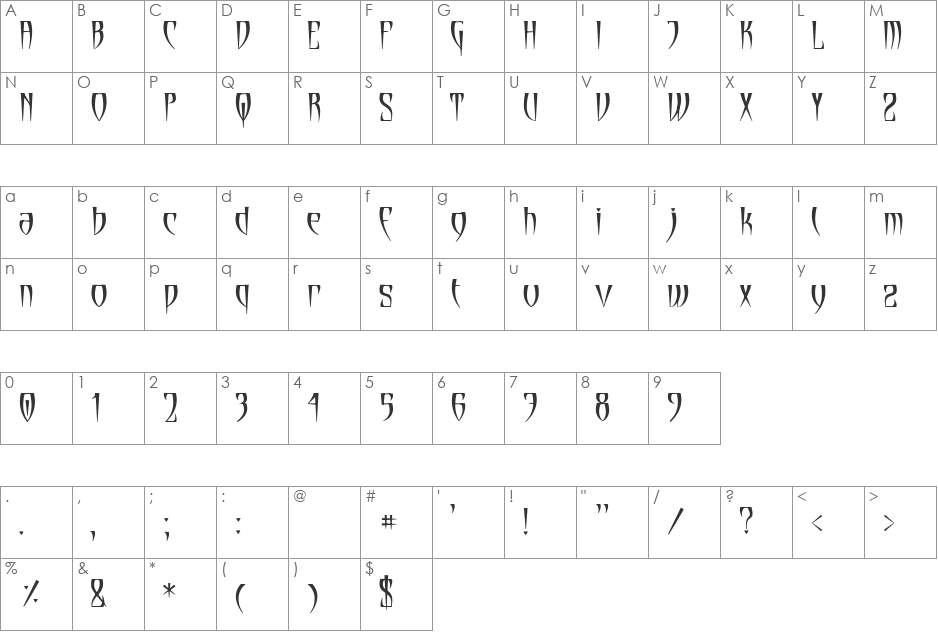 Cryptik font character map preview