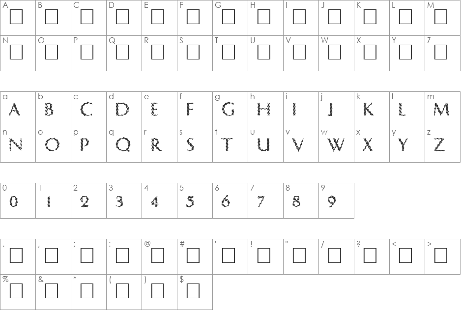 CrypTiX font character map preview