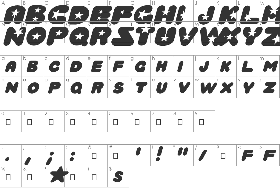 Crystal Universe Regular font character map preview