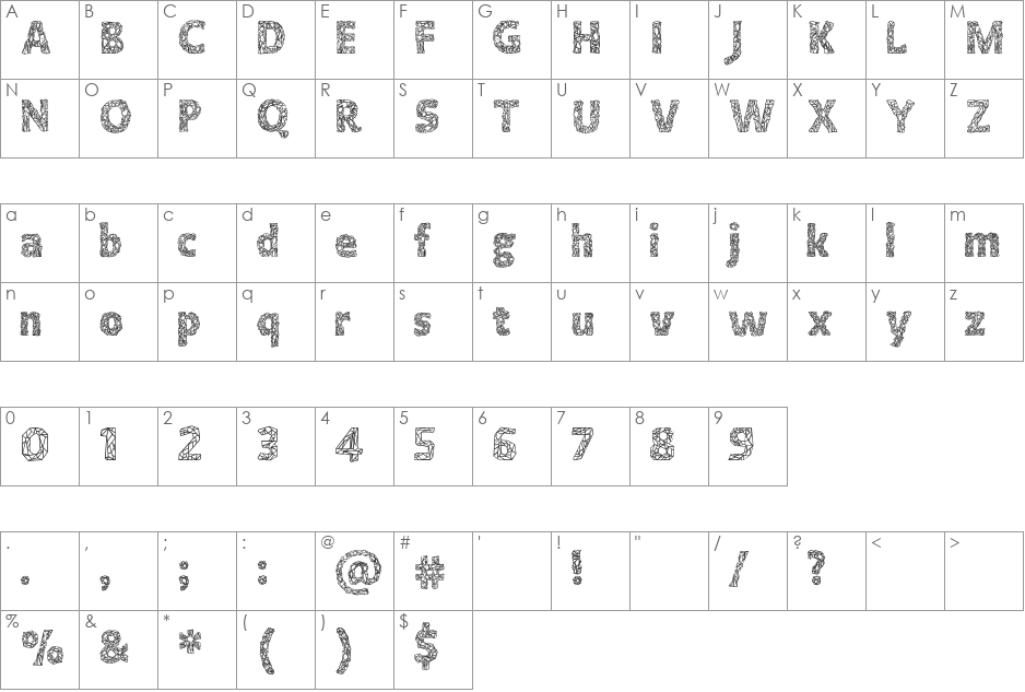 Crystalline font character map preview
