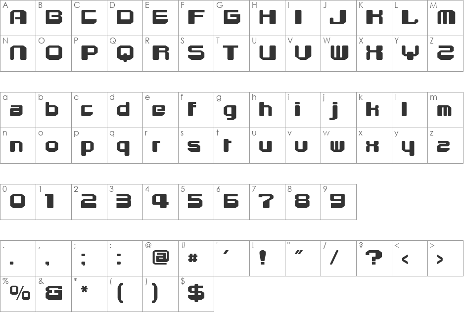 Cube2000 font character map preview