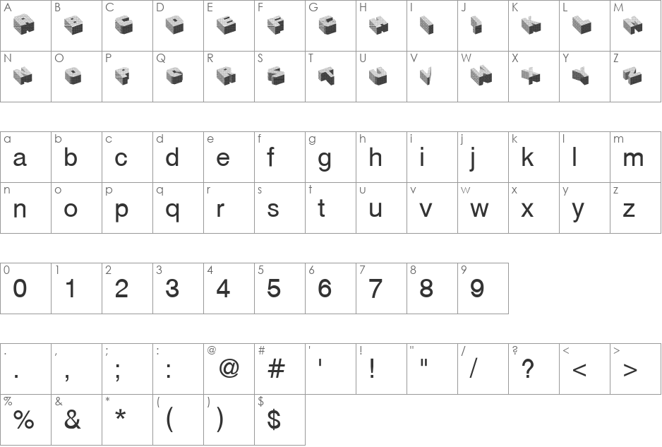 Cubefont font character map preview