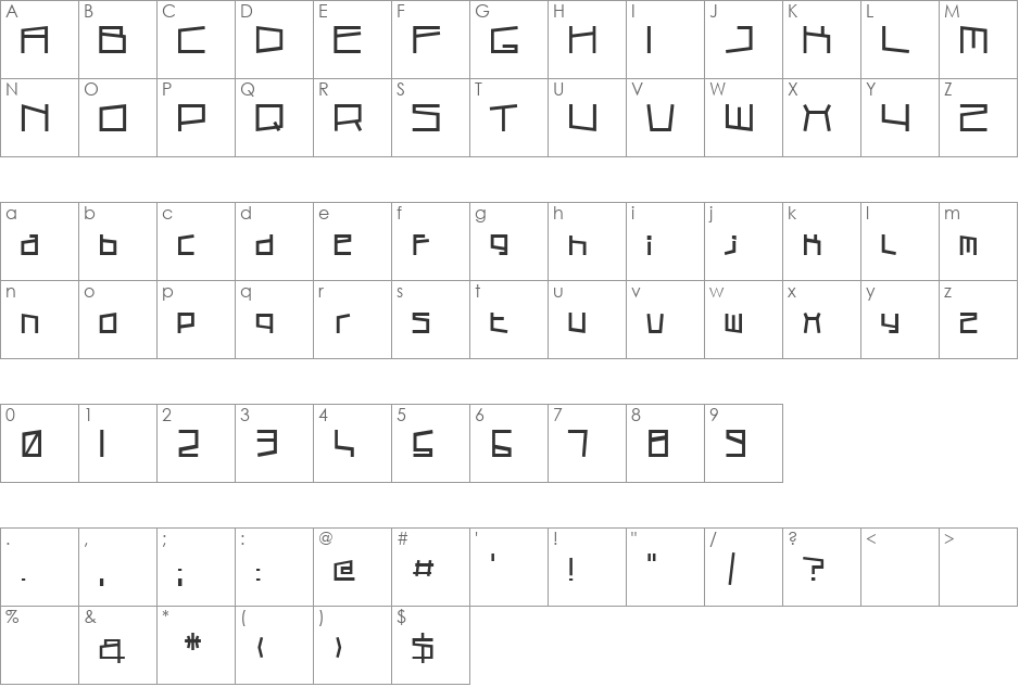 Cubic Sub font character map preview