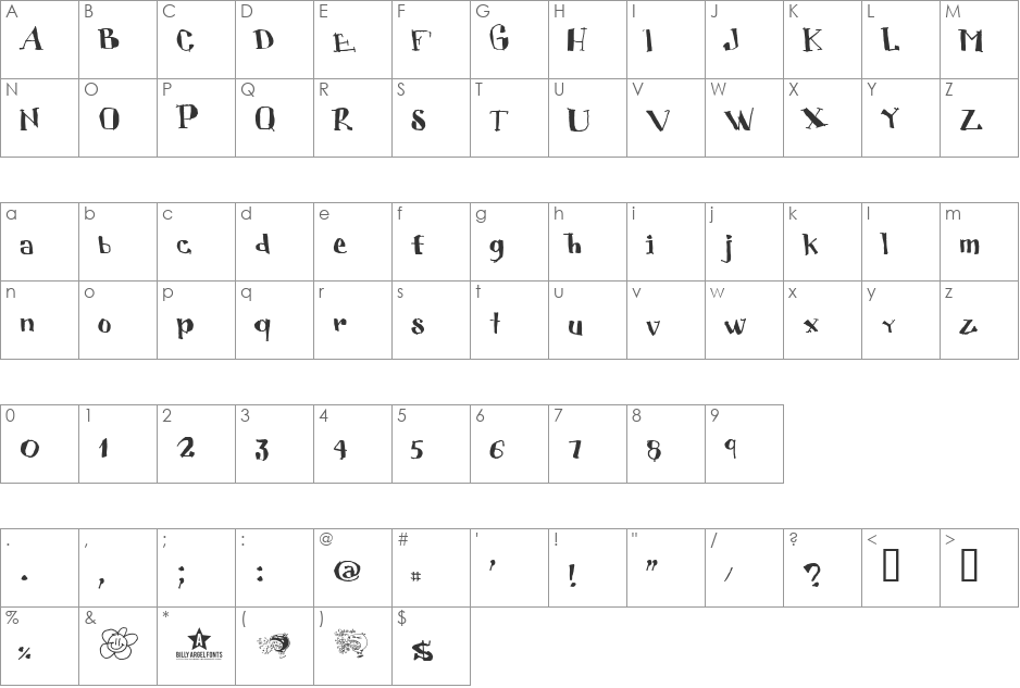 CUBICULOGALLERY SERIF font character map preview