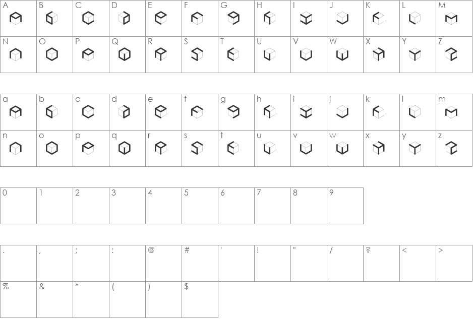 CUBIE font character map preview