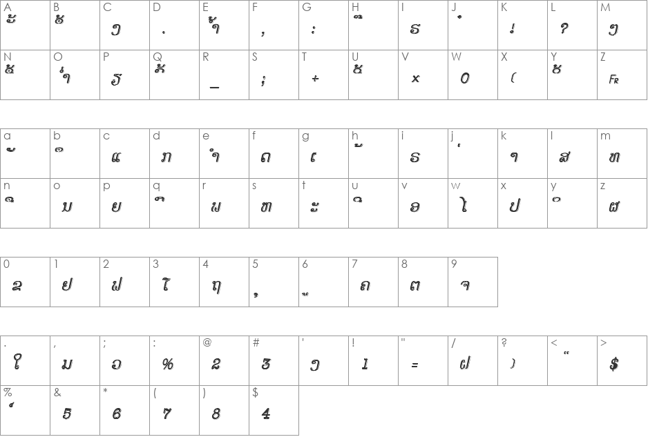 Alice_5a font character map preview