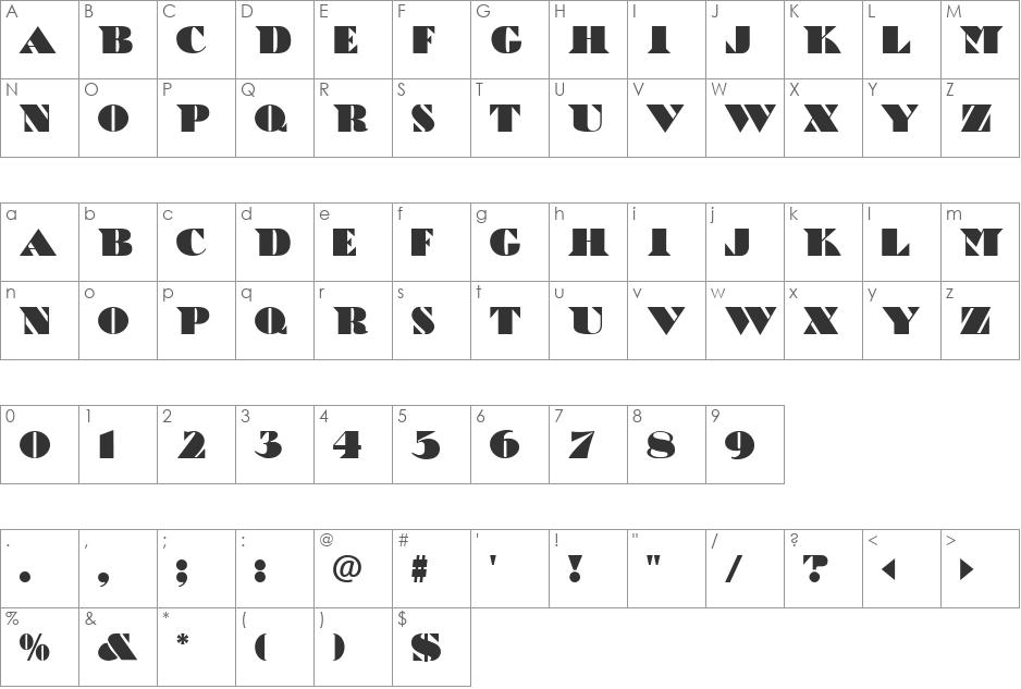 Cubist font character map preview