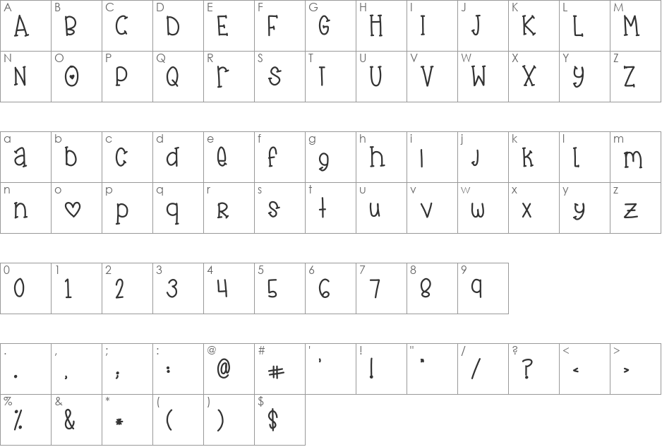 cuddles  font character map preview