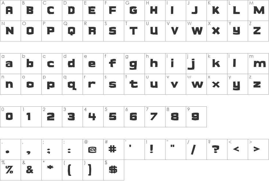 Cueva font character map preview