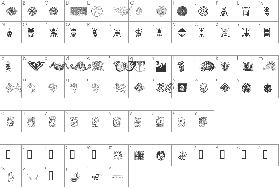 Cultural Icons font character map preview