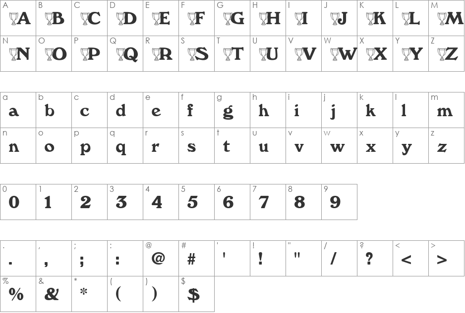 Cup Becker font character map preview