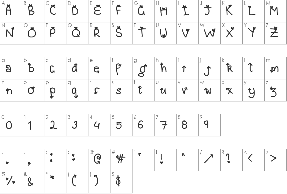Cupid's gonna get ya ! font character map preview