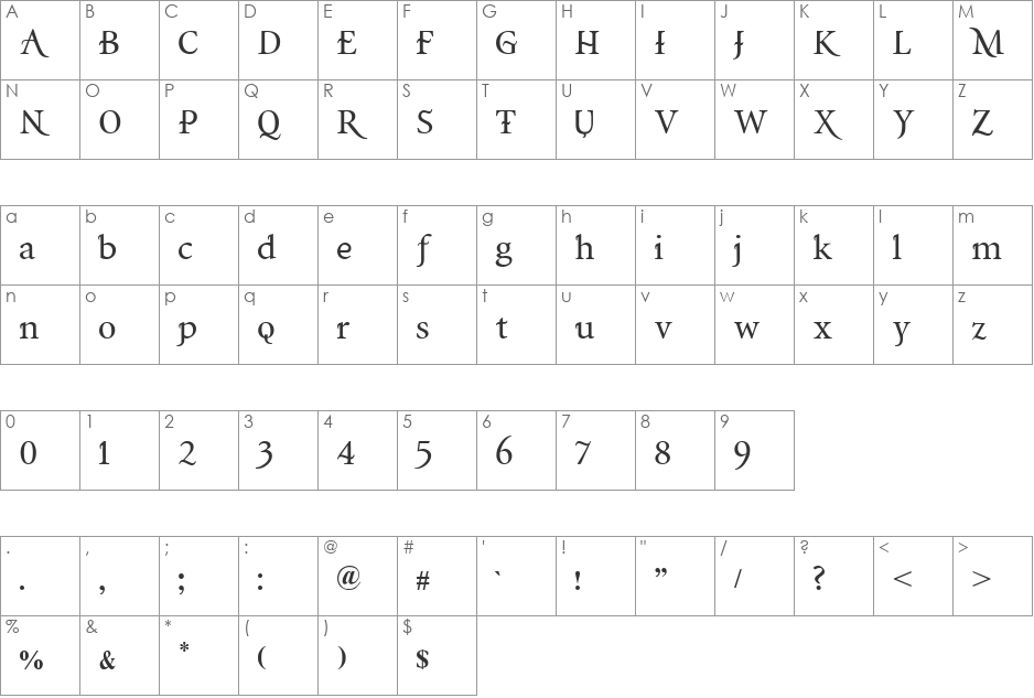 AB Nirvana* font character map preview