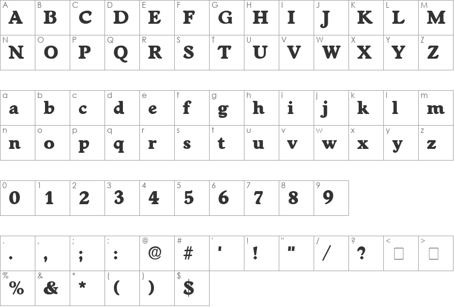 Cupola Display SSi font character map preview
