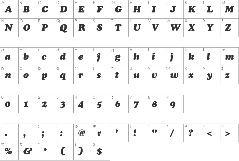 Cuppercup font character map preview