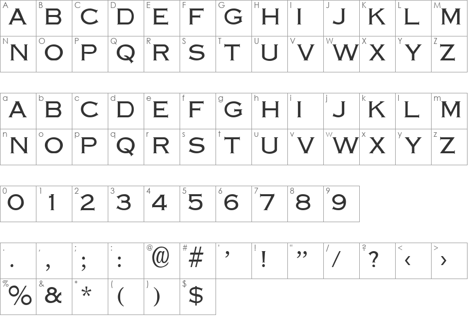 CuproDisplayCapsSSi font character map preview