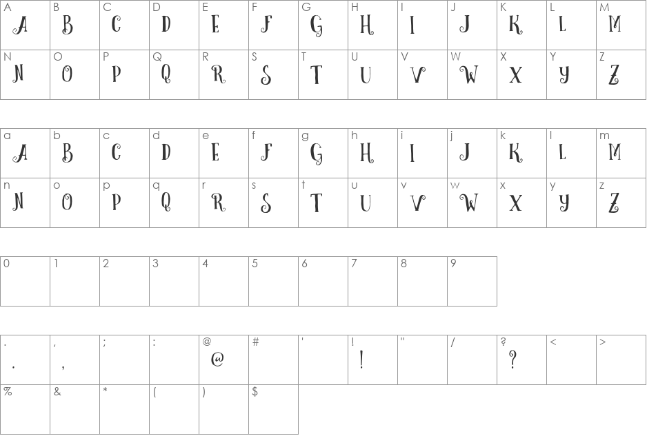 Curely font character map preview