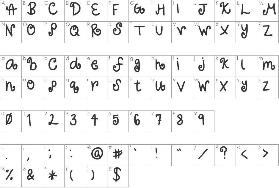 curly font character map preview