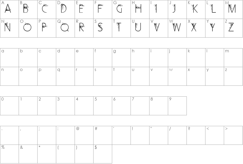 Curly Fleur Caps font character map preview