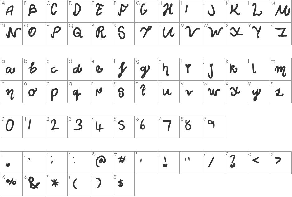 Curly Wurly font character map preview