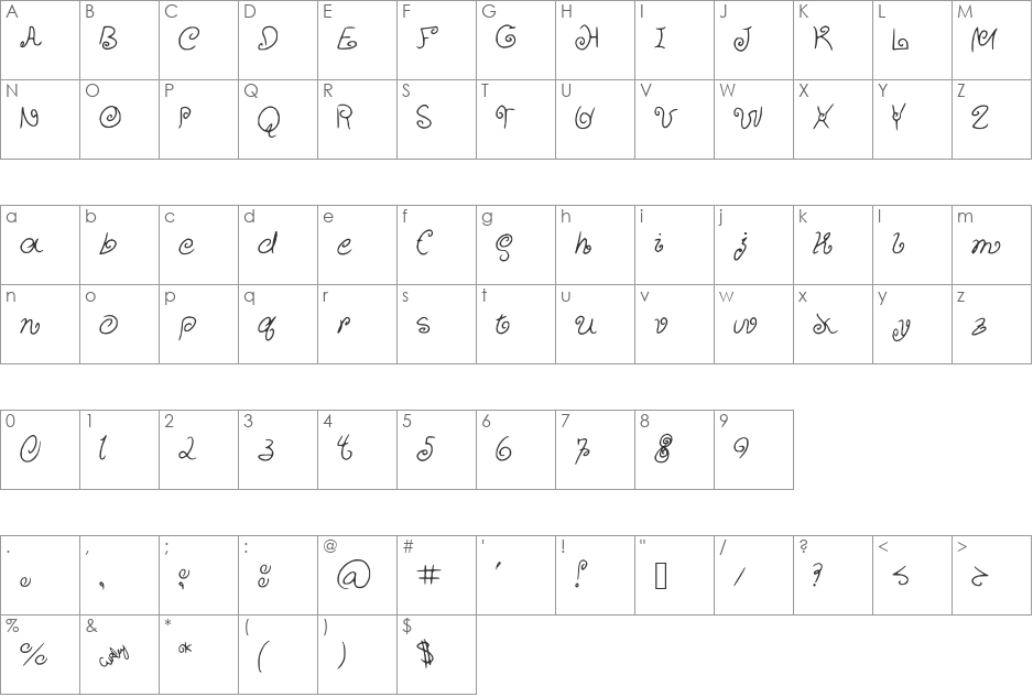 CurlyCuties font character map preview
