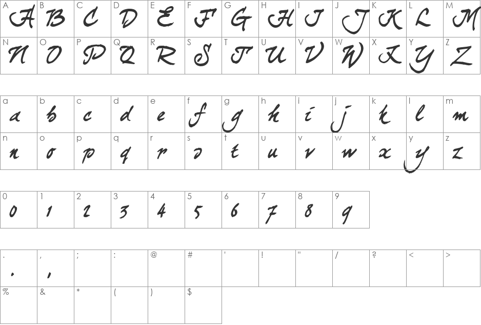 curlyJoe font character map preview