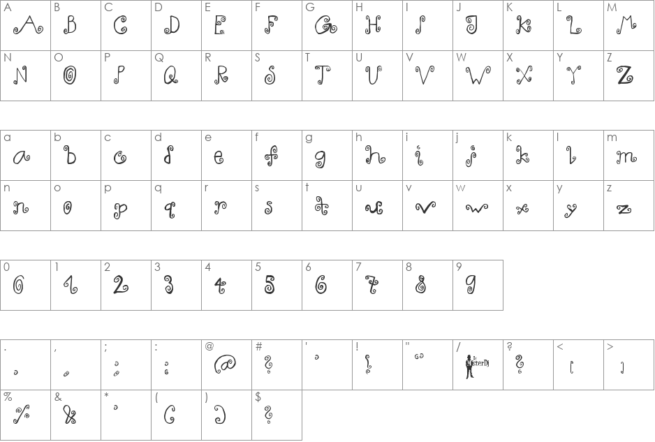 Curlykid font character map preview