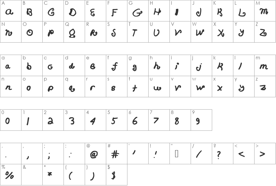 CurlyQs font character map preview