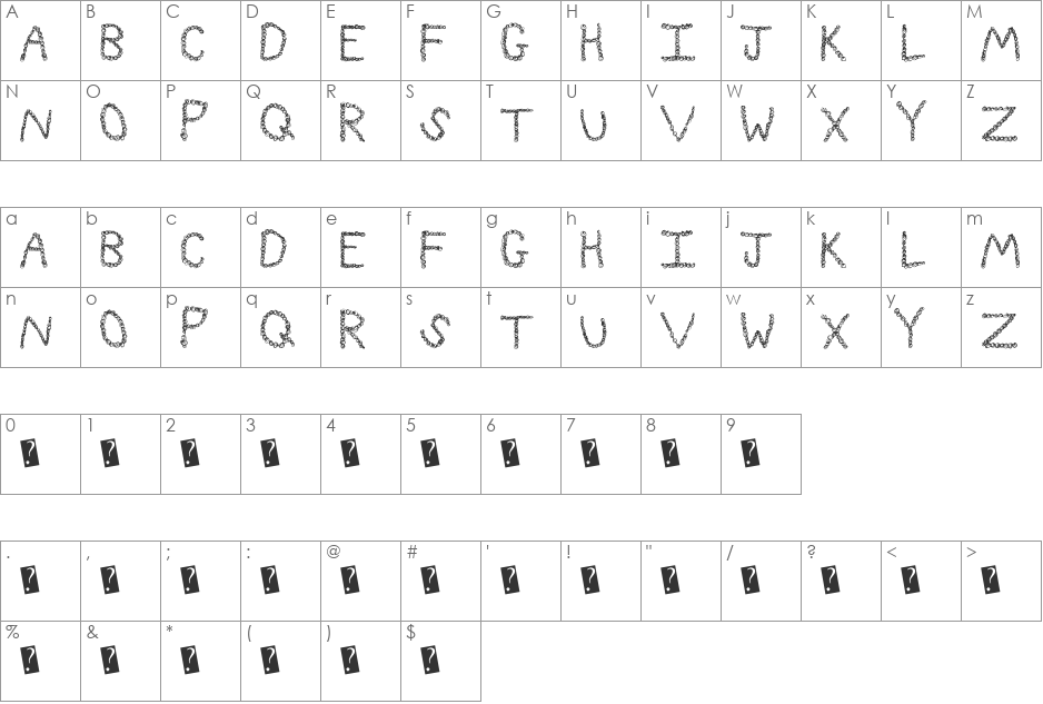 CurlyQue font character map preview