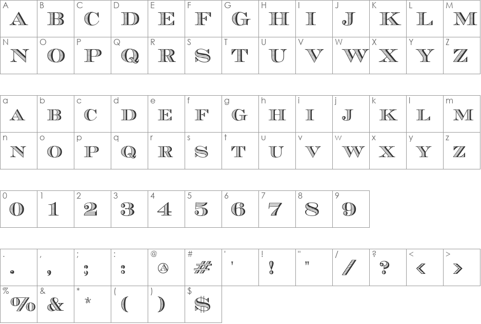 Currency font character map preview