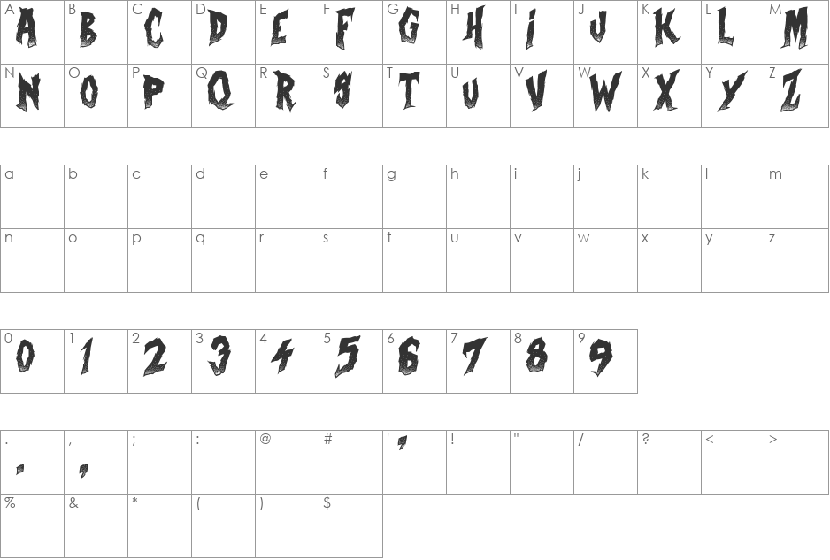 Curse of the Zombie font character map preview
