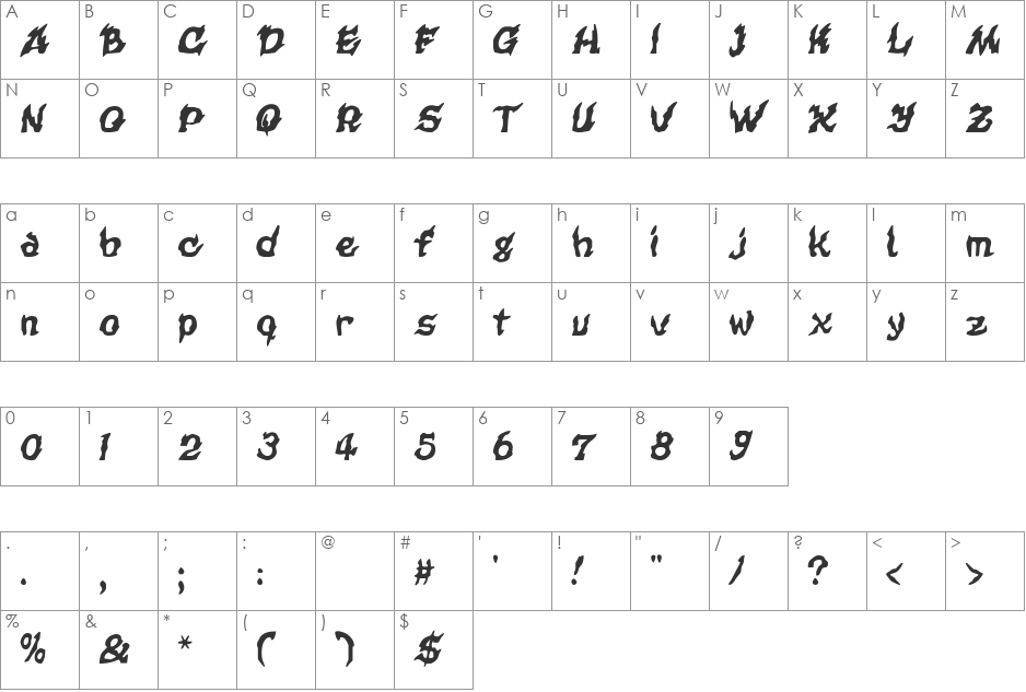 CursedKuerbis font character map preview