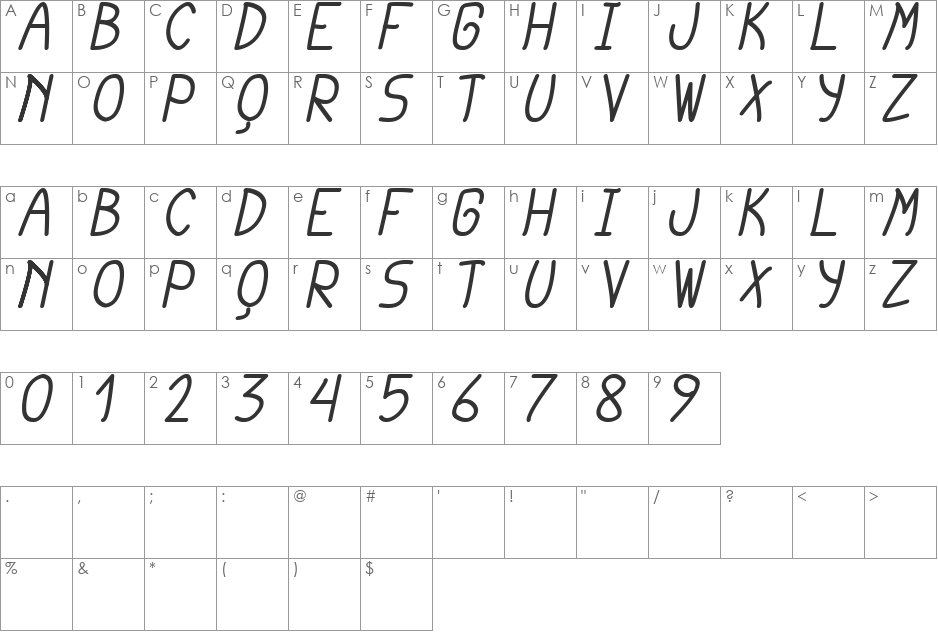 cursi extra tfb font character map preview