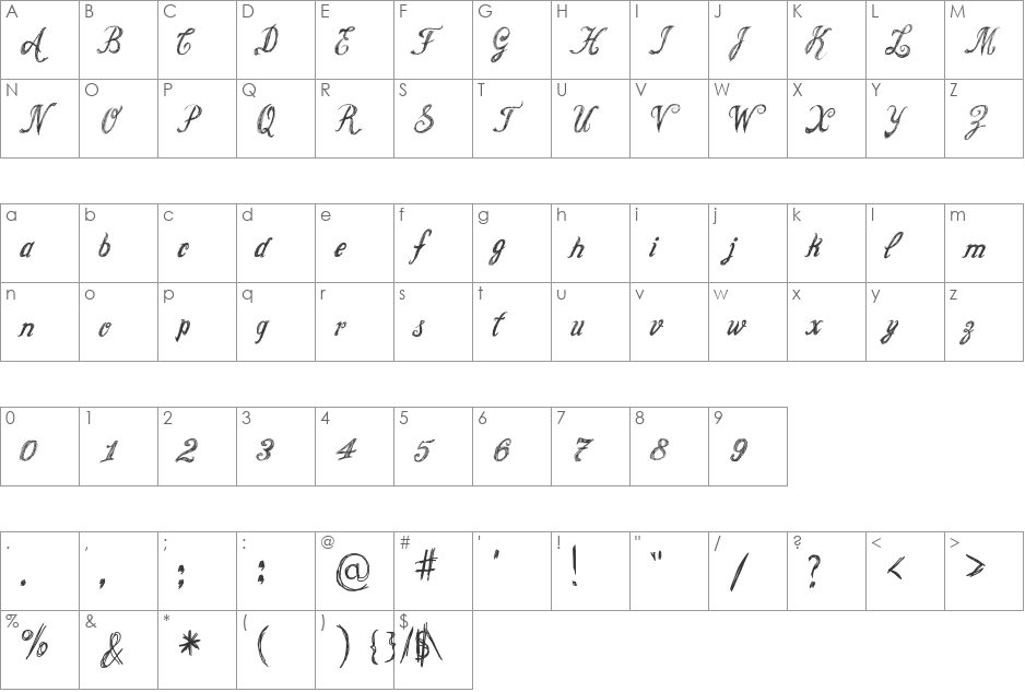 Cursive Option font character map preview