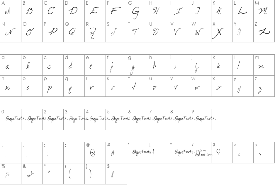 cursiveedgar font character map preview