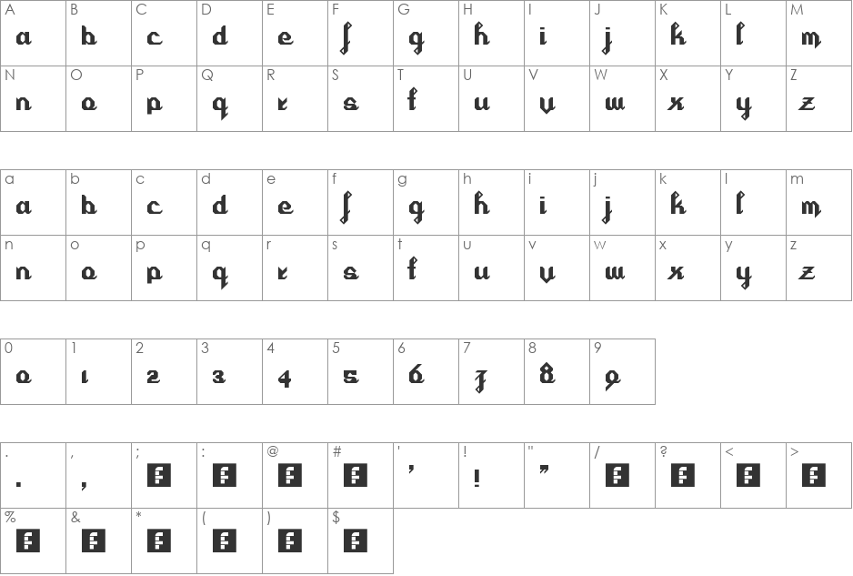 Cursivertex font character map preview