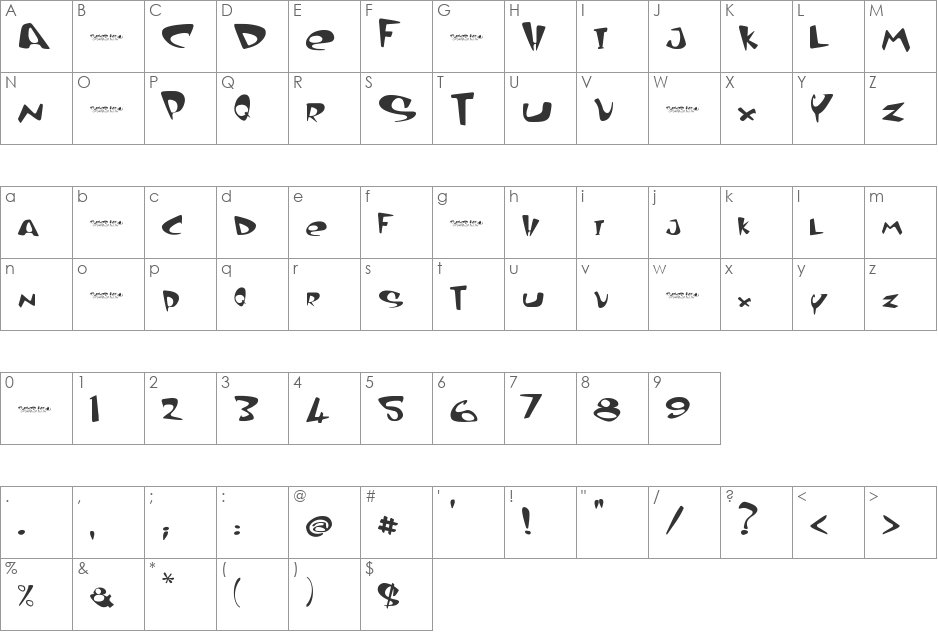 Curved air font character map preview