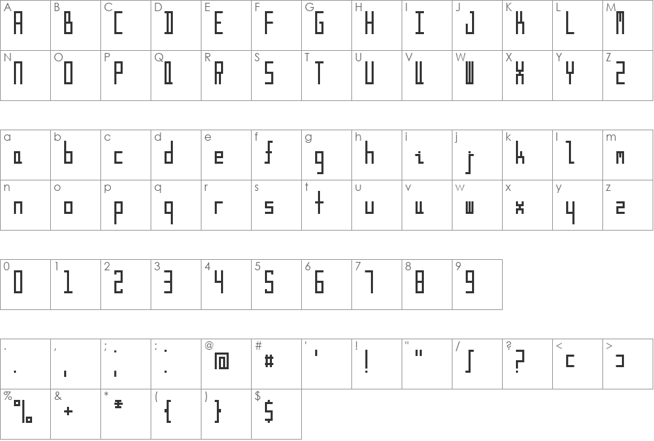 Curveless font character map preview
