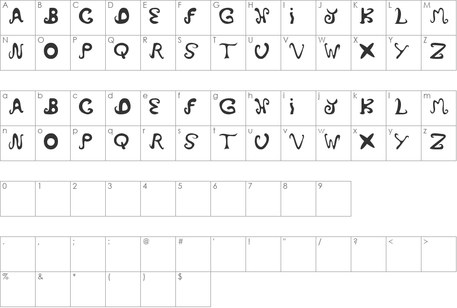 curves font character map preview