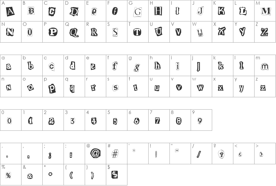 Cut and Paste font character map preview