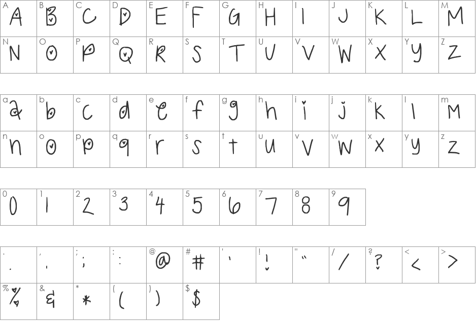 cuteso font character map preview