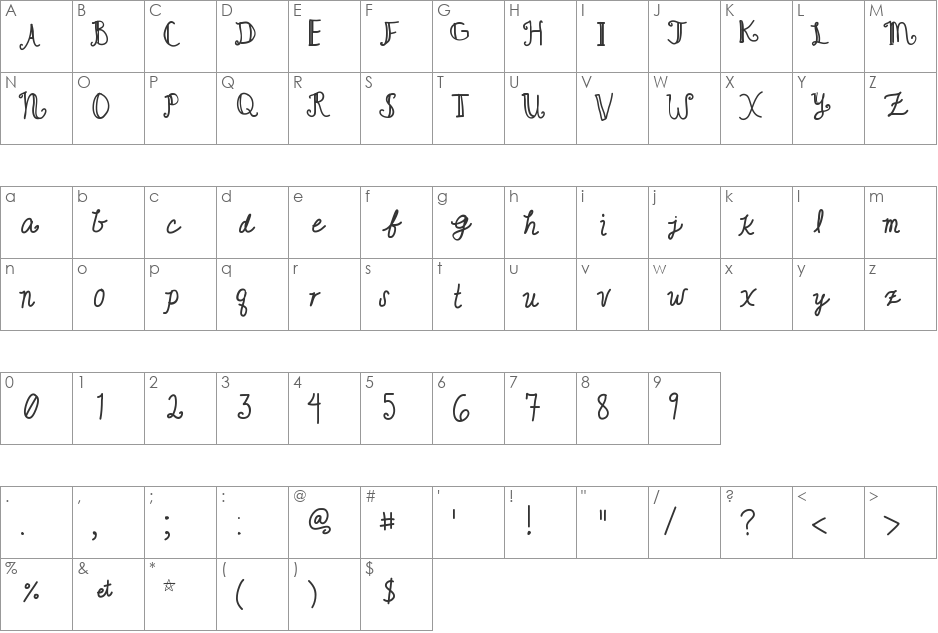 CuteWriting font character map preview