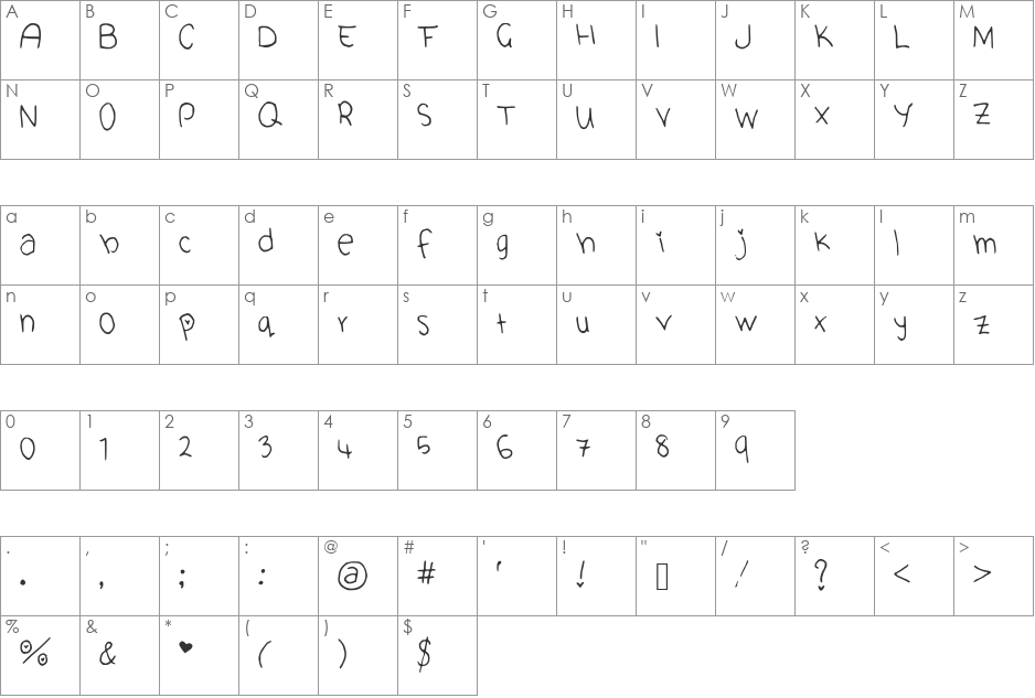 Cute_Font font character map preview