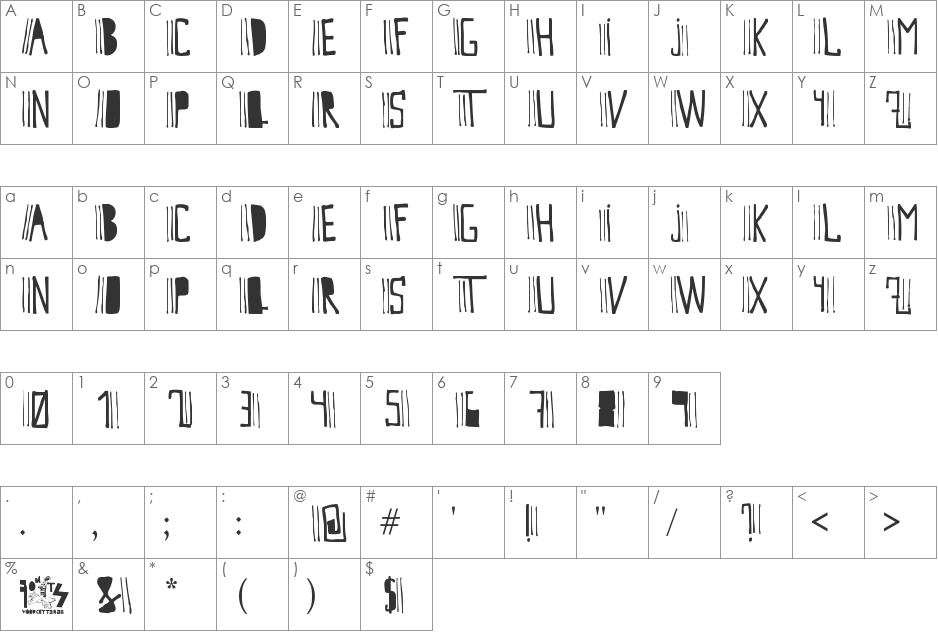 Cutre Glam font character map preview