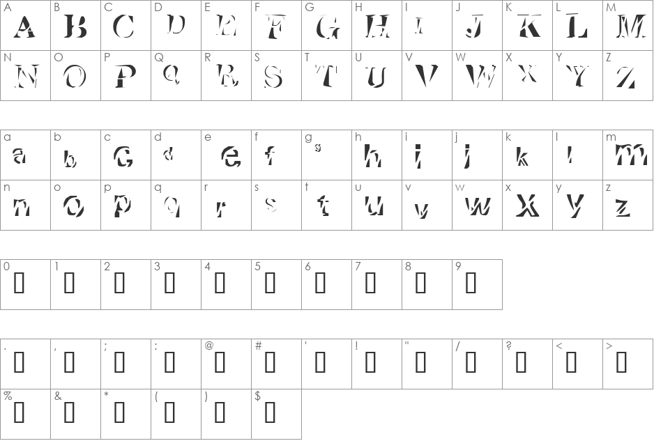 Cutted font character map preview