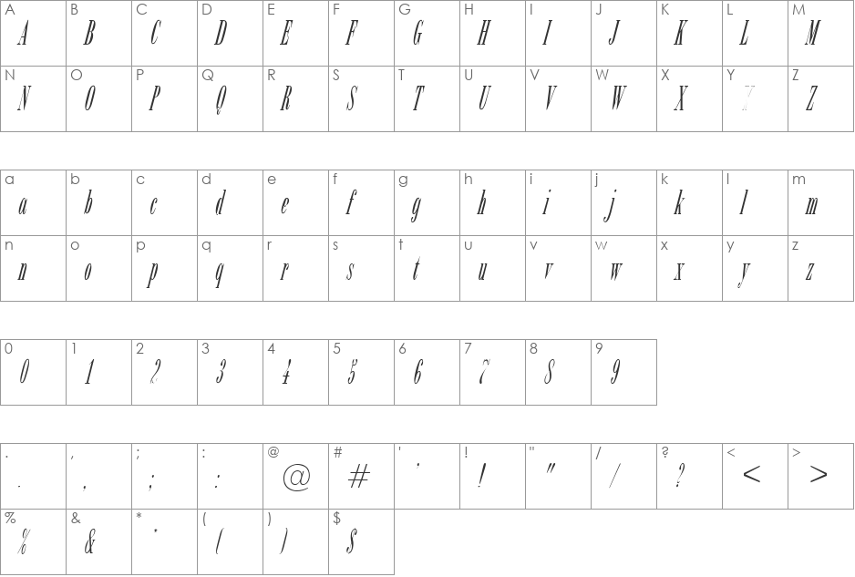 CutterItalic font character map preview